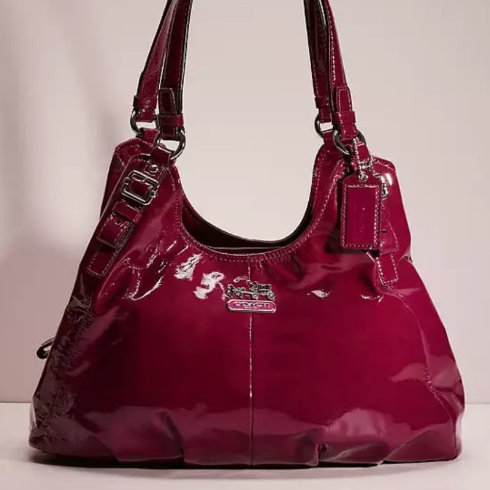 Coach Madison Maggie hobo shoulder bag in burgundy patent leather